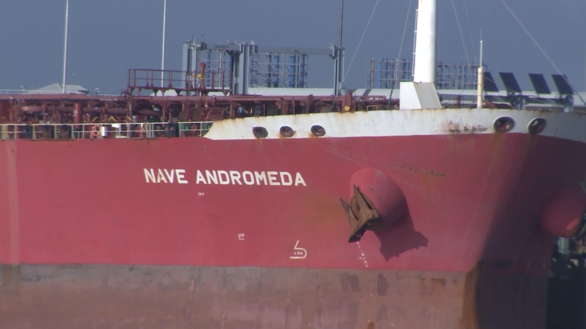 Close up of the Nave Andromeda oil tanker docked in Southampton 261020 CREDIT BFBS .jpg