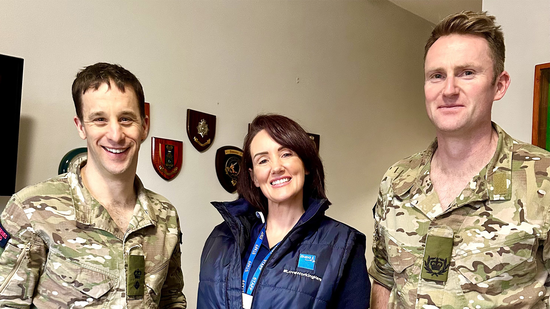 Colonel Sam Fearn with nursing manager Fiona Larkin and W02 Jon Grasham