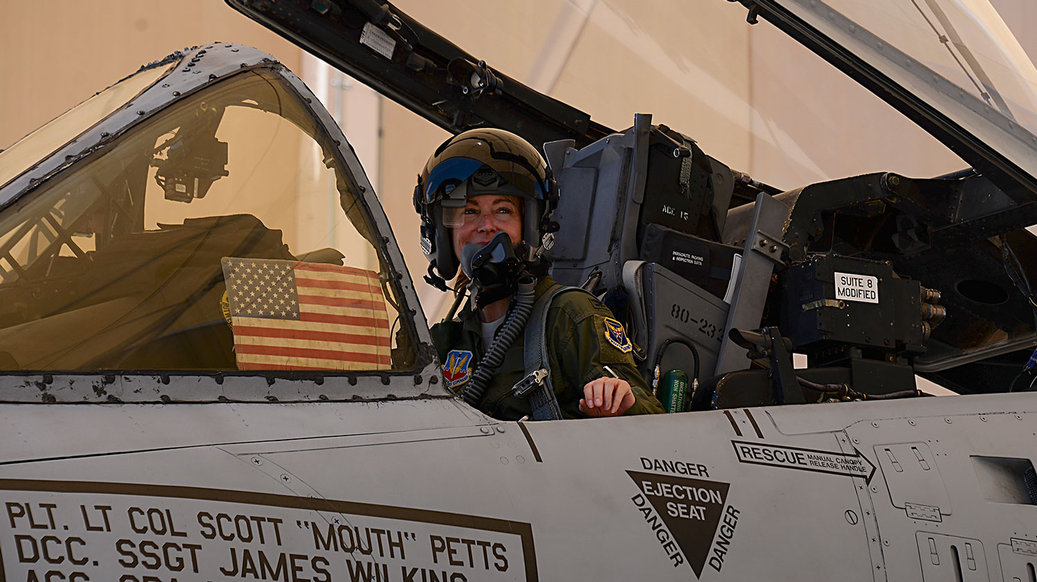Col (Retd) Kim Campbell relaxes in the cockpit of her A-10 Thunderbolt II after her final flight at Davis-Monthan Air Force Base, Arizona on 25 June 2018 CREDIT US Air Force