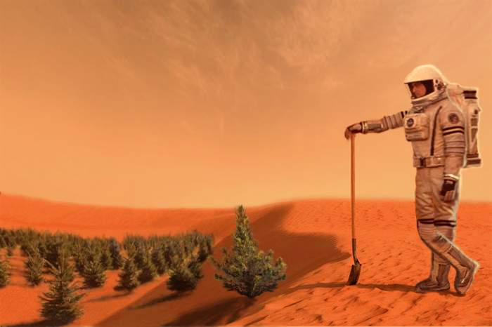 An artist's impression of the early colonization of Mars