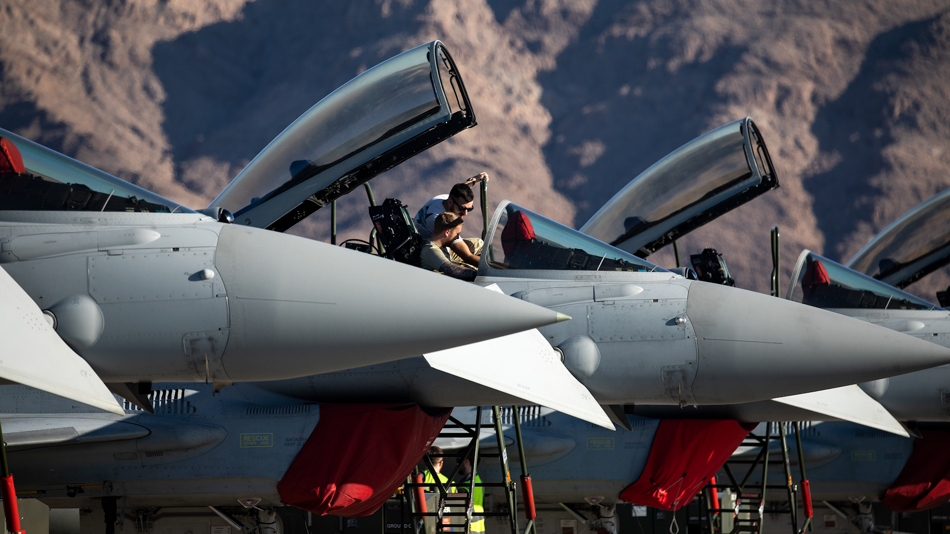 Combat pilots in a Typhoon aircraft on Exercise Red Flag at Nellis Air Force Base Nevada January 2022 (Picture: MOD).