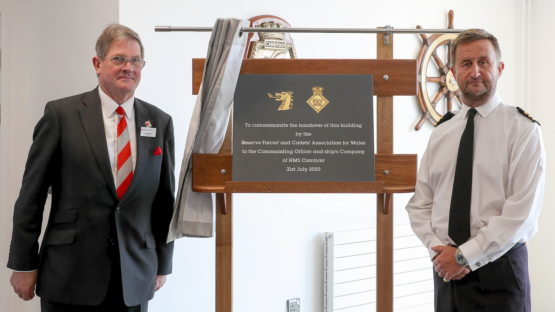 Commander Steve Fry, Commanding Officer HMS Cambria formally receives new building at Cardiff Bay for maritime reservists 310720 CREDIT Royal Navy.jpg