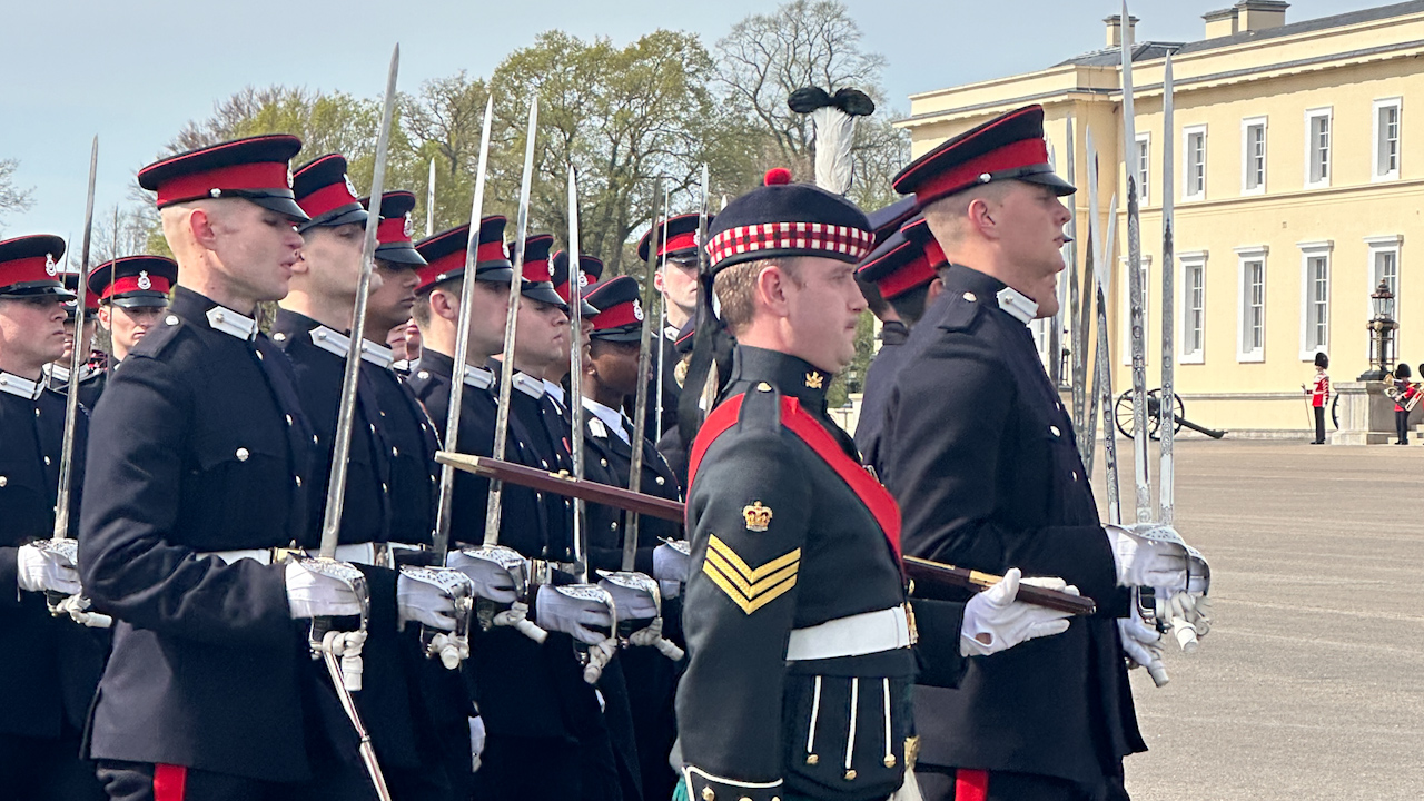 Commissioning Course No. 232 was congratulated by General Pierre SchilI at the Royal Military Academy Sandhurst.