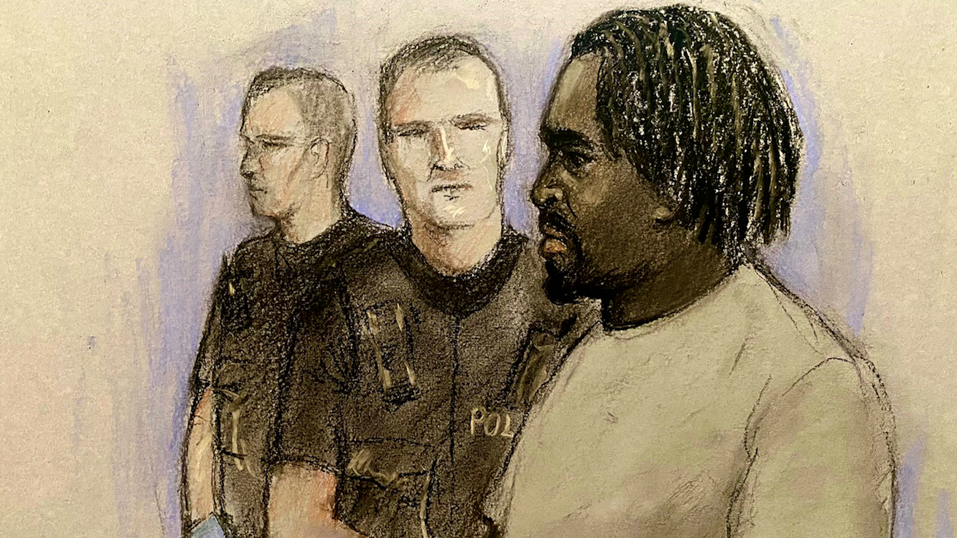 Court artist drawing of Anthony Esan
