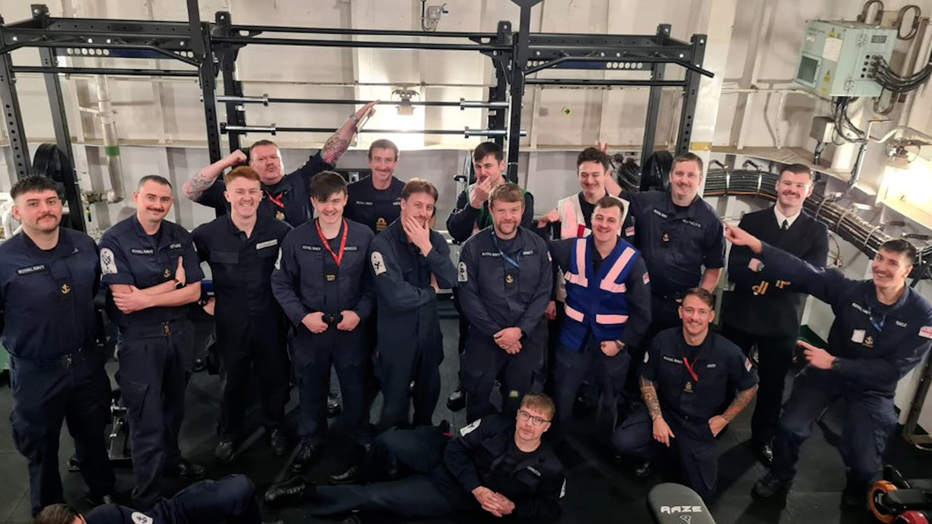 Crew of HMS Iron Duke after holding a moustache growing competition to raise money for men's mental health