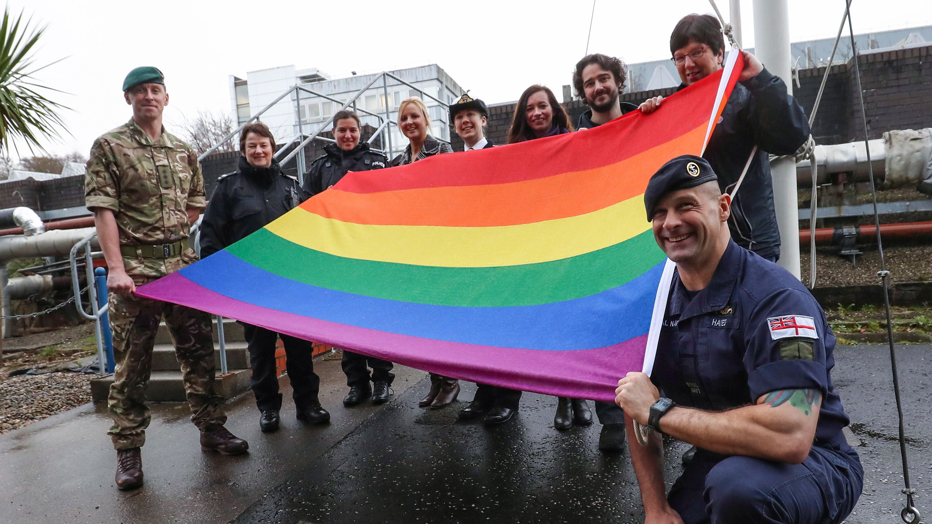 Cropped Rainbow flag at Faslane 220219 CREDIT Royal Navy.jpg	