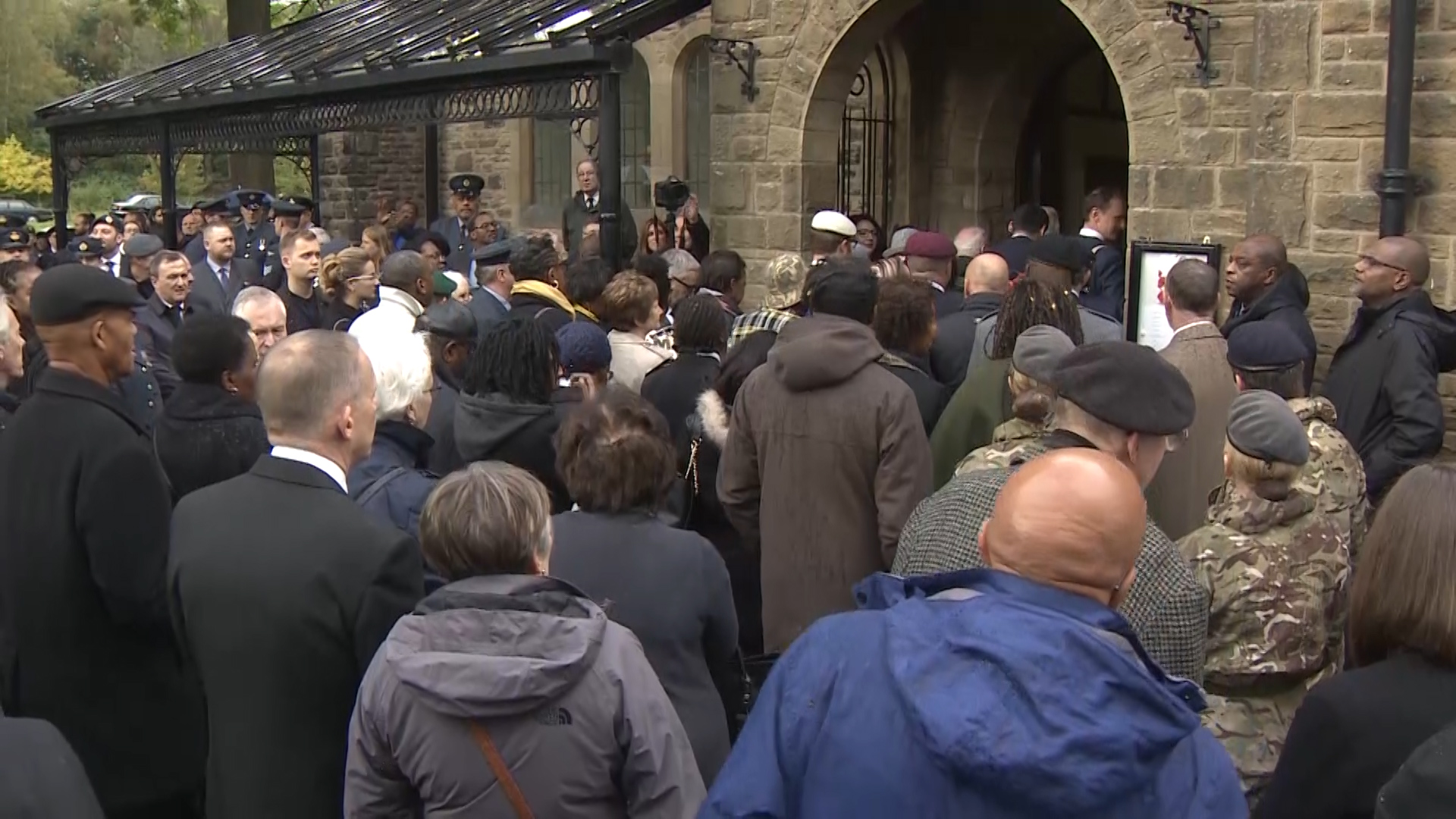 Crowds outside the church for Oswald Dixons funeral 091019 CREDIT BFBS.jpg 