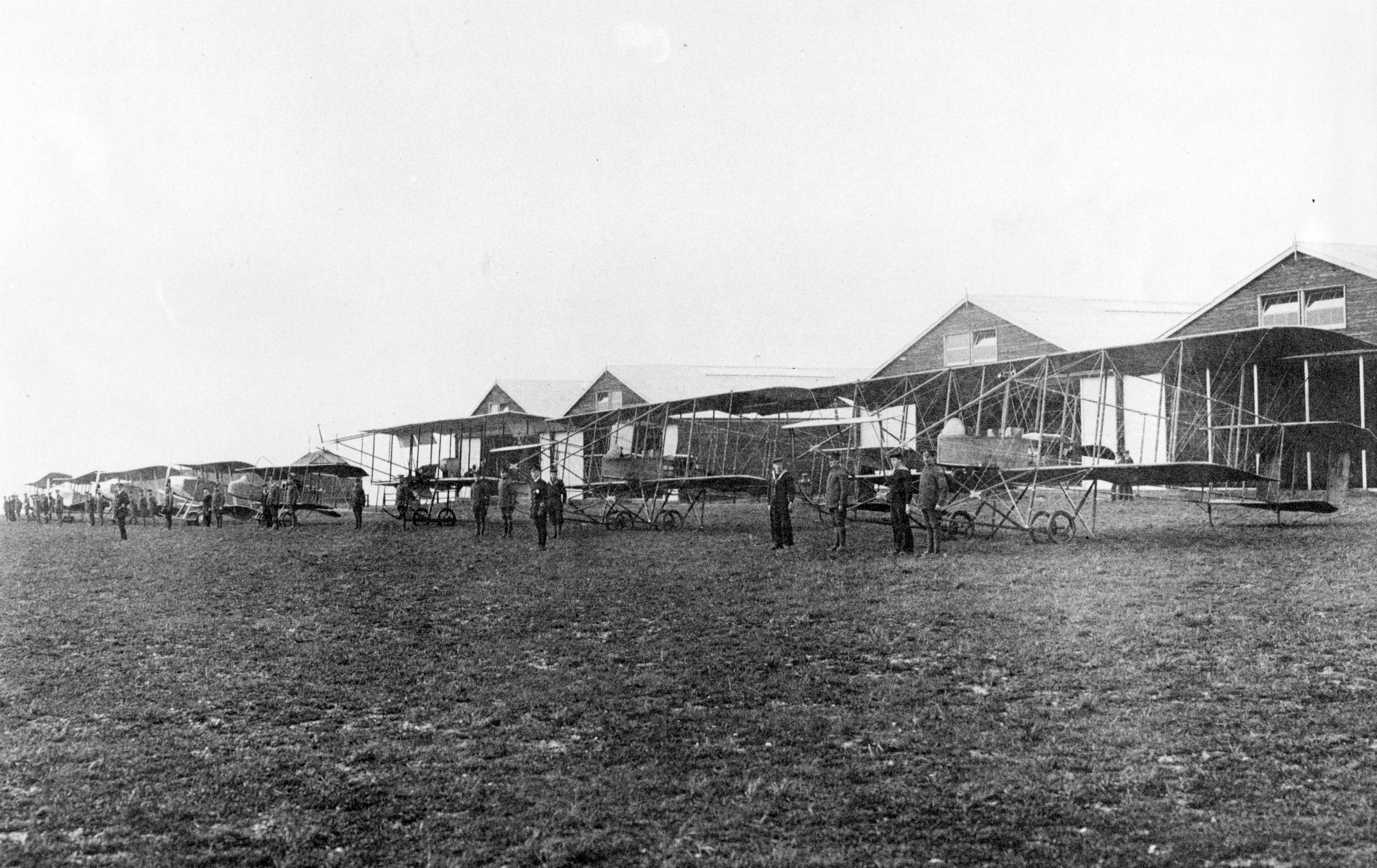 Avro 500s, a pair of BE.4s, Henri Farman, Short S.27 and two Maurice Farman S.7 Longhorns