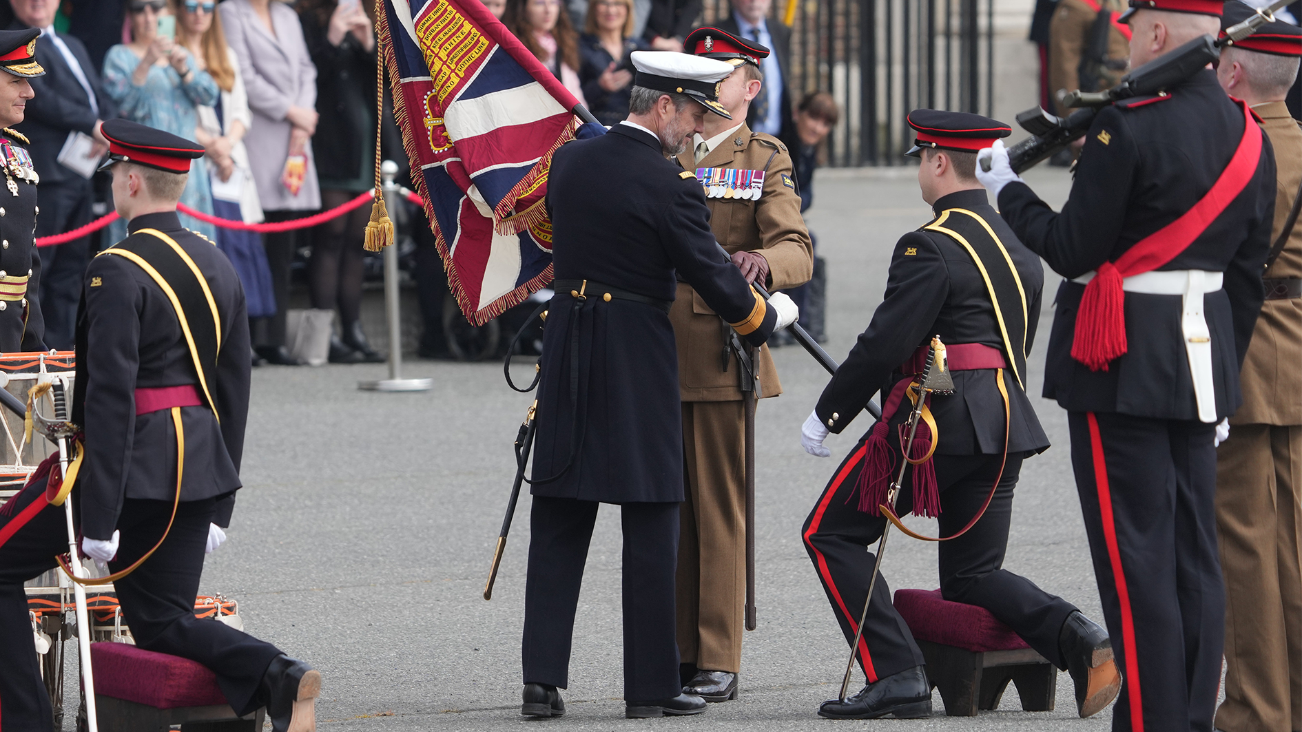 Crown Prince Frederik of Denmark presents new silk Colours to the 4th Battalion The Princess of Wales's Royal Regiment