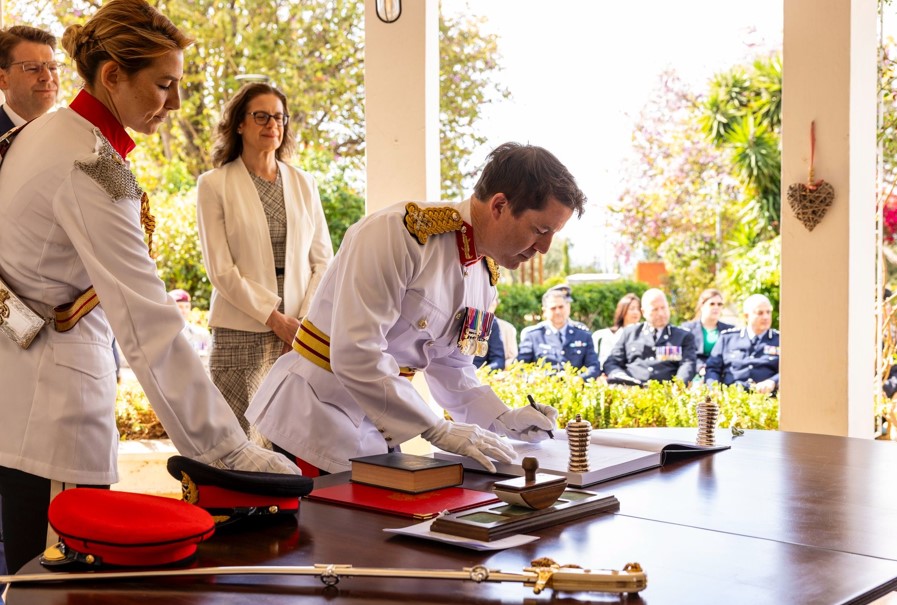 A short ceremony marked the handover of command on the island to Major General Tom Bewick