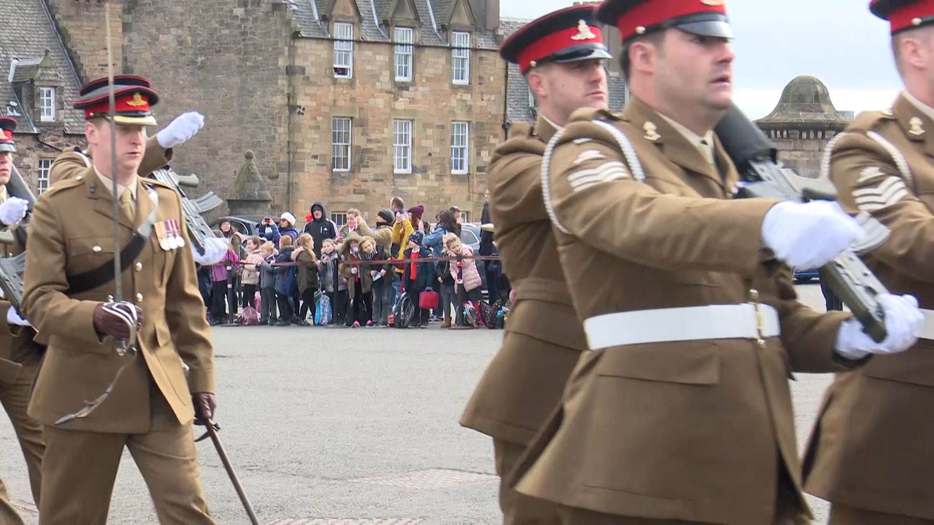 Crowds at Edinburgh Castle watch 38 Seringapatam Battery farewell parade