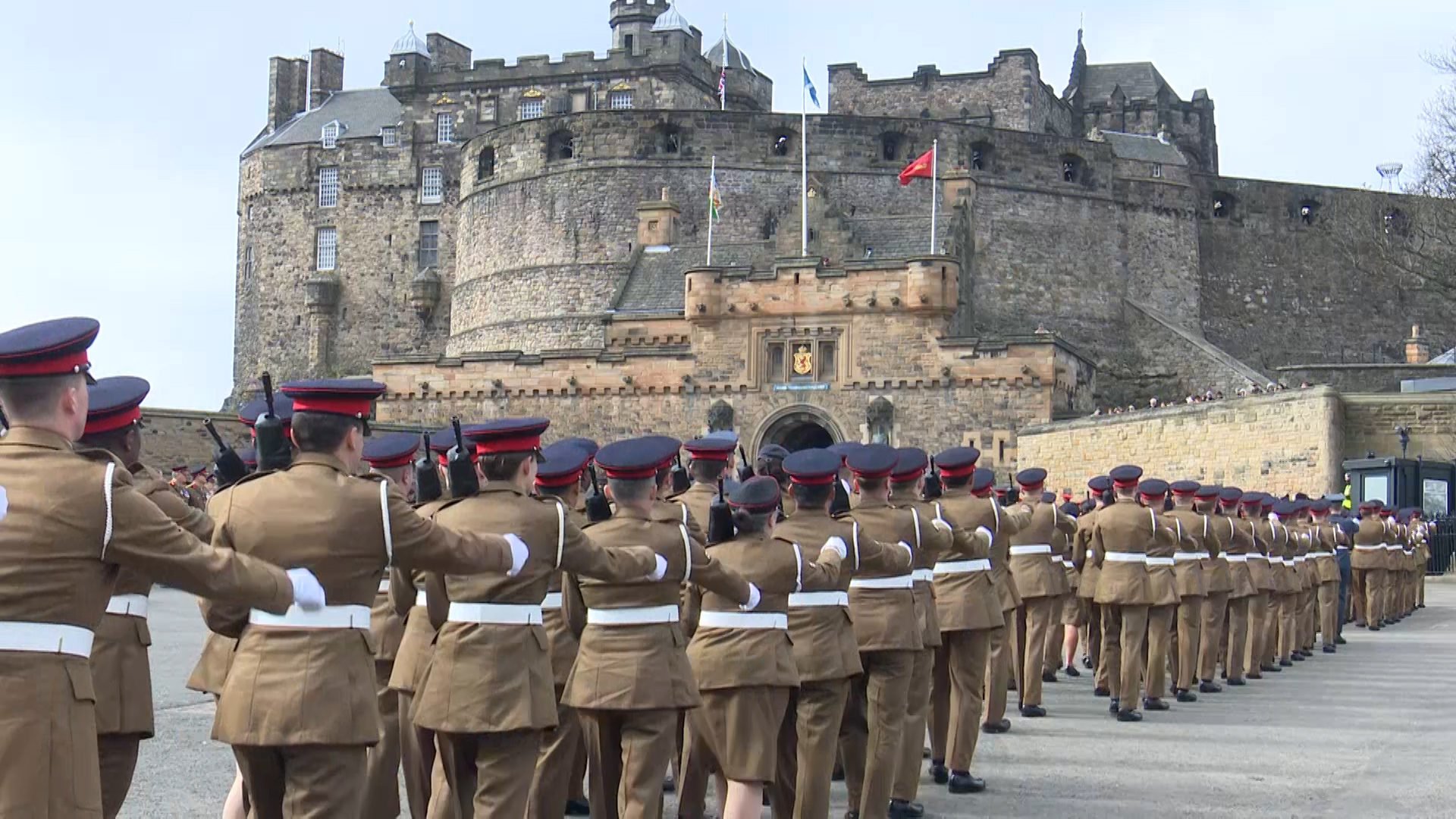 19th Regiment of the Royal Artillery march past Edinburgh Castle