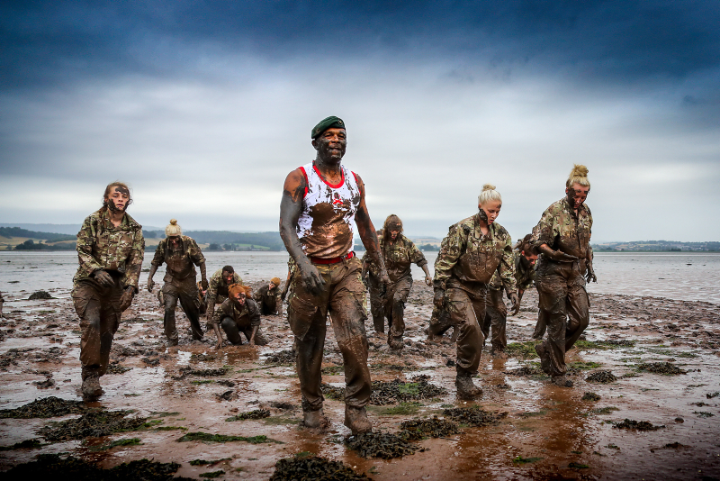 England's Under 20s Women's World Cup Football Team, seen here with the Royal Marines Commandos in Lympstone, as part of their build up to the World cup.