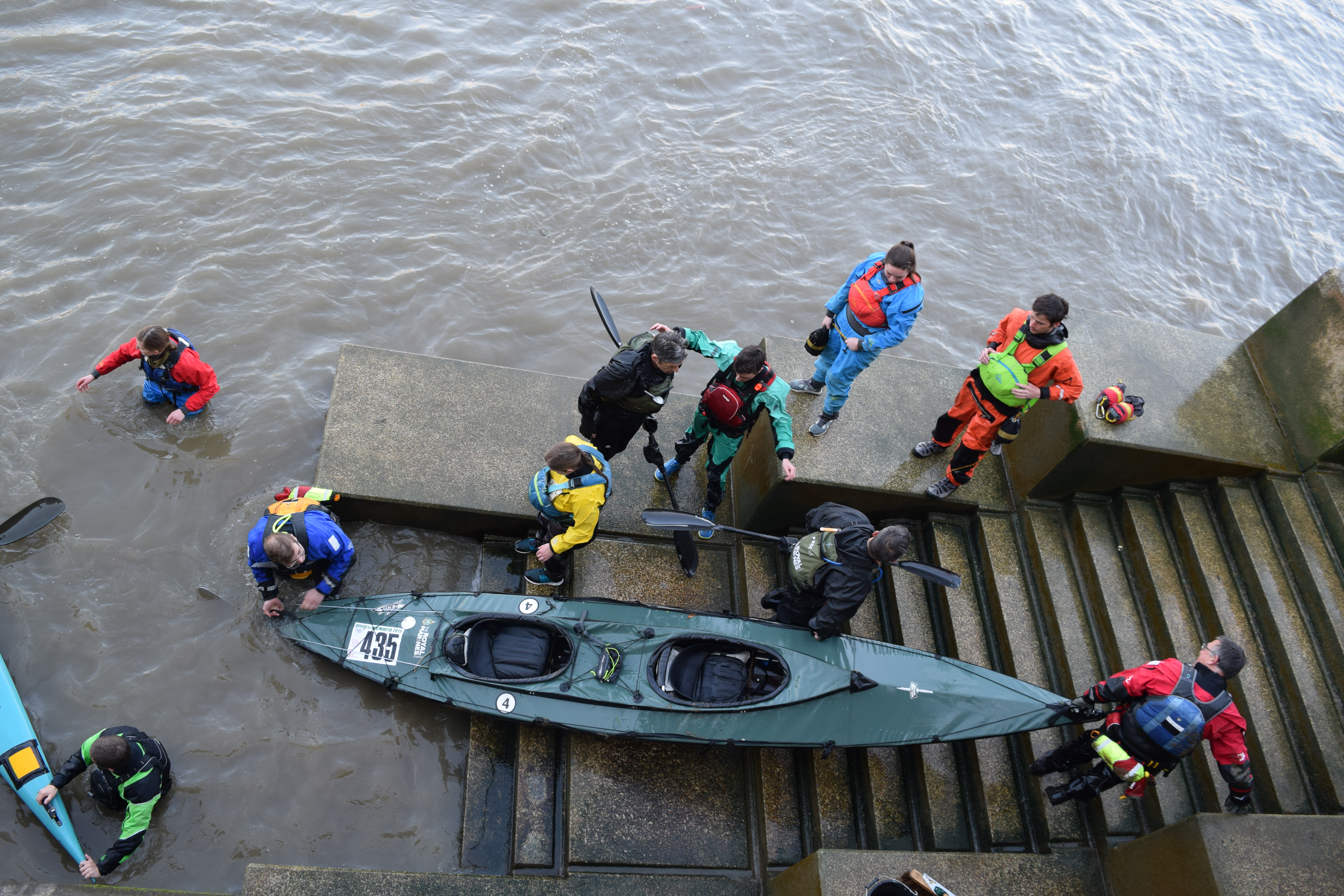 Royal Marines crew 435, Joe Maynard and Chris Maynard, paddling a folding kayak