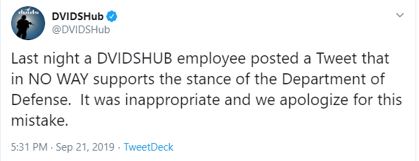 DVIDS Area 51 apology tweet