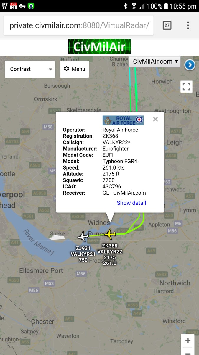 Two Typhoons head towards Liverpool on flight radar tracker