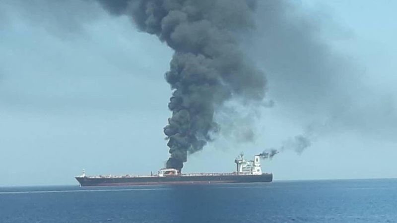 One of two tankers damaged in the Gulf of Oman in June (Picture: IRIB News/DPA).