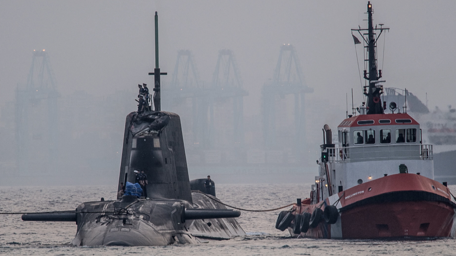 HMS Ambush (left) was damaged during a collision in 2016 (Picture: DM Parody).