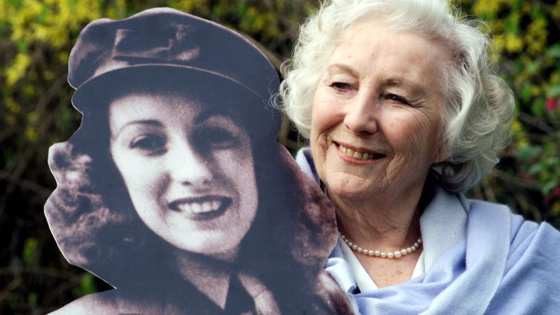 Dame Vera Lynn with life-size cutout of herself after being named personality of the century 230300 CREDIT PA