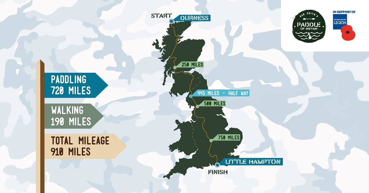Dan Smith's route, which takes in land as well as water