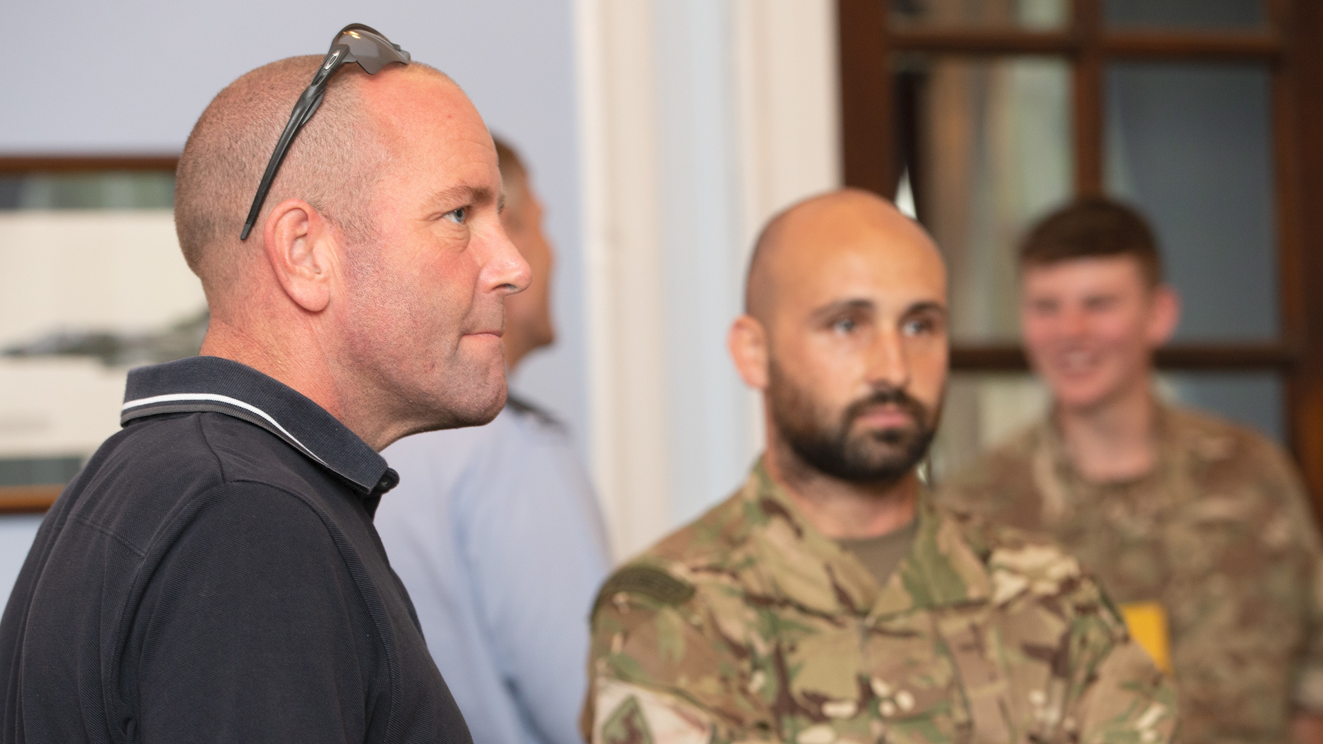 Darren Ruck (left) during his visit to RAF Honington thanks personnel for saving his life 270820 CREDIT MOD