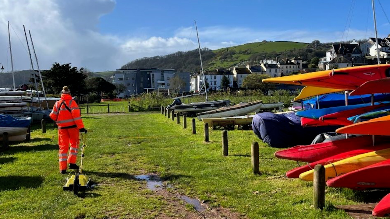 David Ashby with the GPR equipment in the boat park next to Coronation Park in Dartmouth (Picture: University of Winchester).
