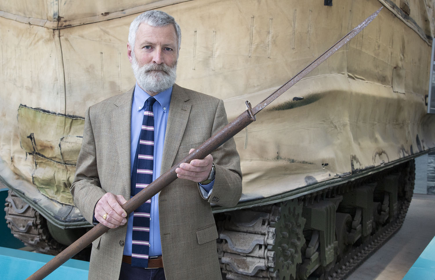 David Willey holding Major General Percy Hobart's pike