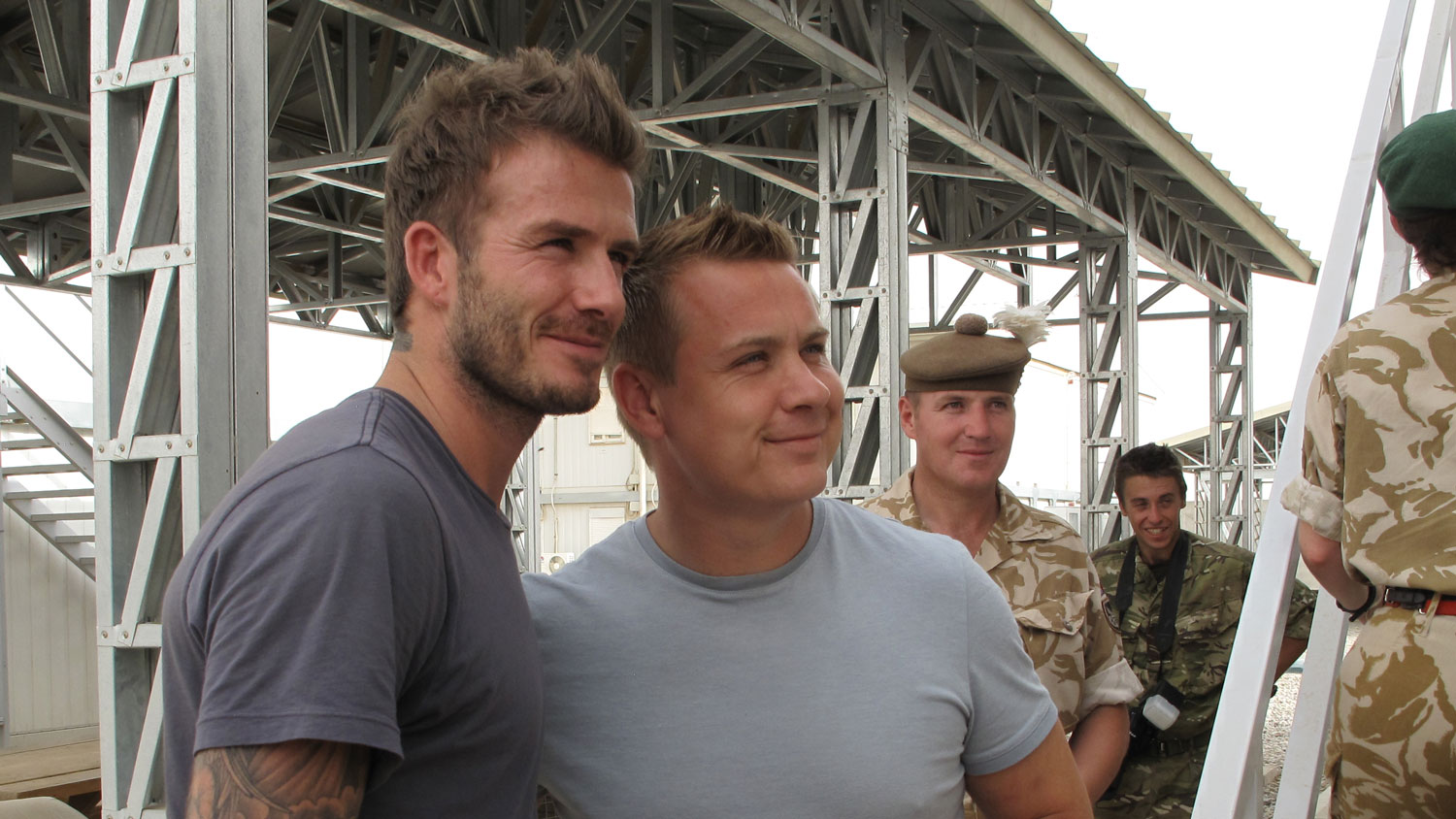 David Beckham Afghanistan Meeting Troops Credit BFBS Live Events