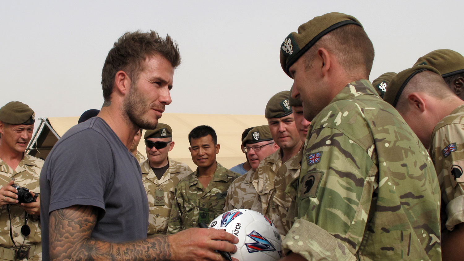 David Beckham meets soldiers in Afghanistan thanks to BFBS Live Events (Picture: BFBS Live Events).