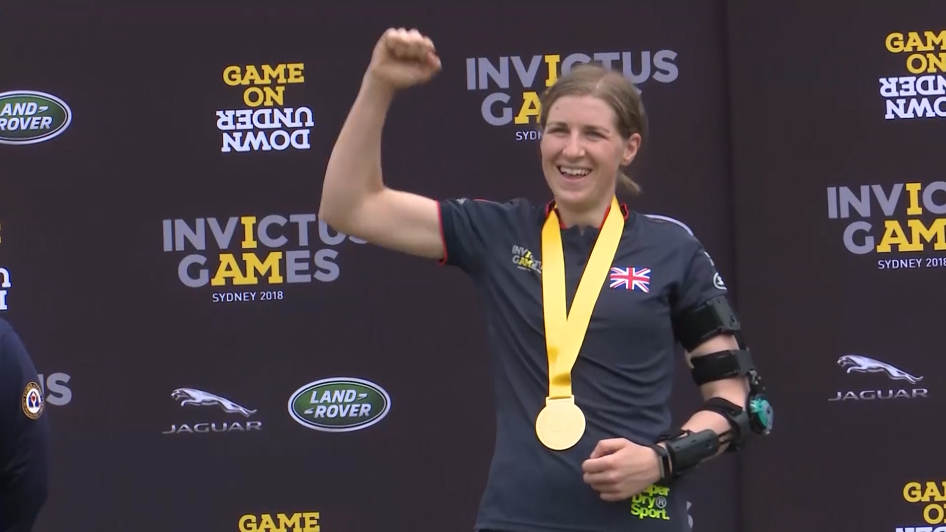 Debbie O'Connell celebrates her gold medal.