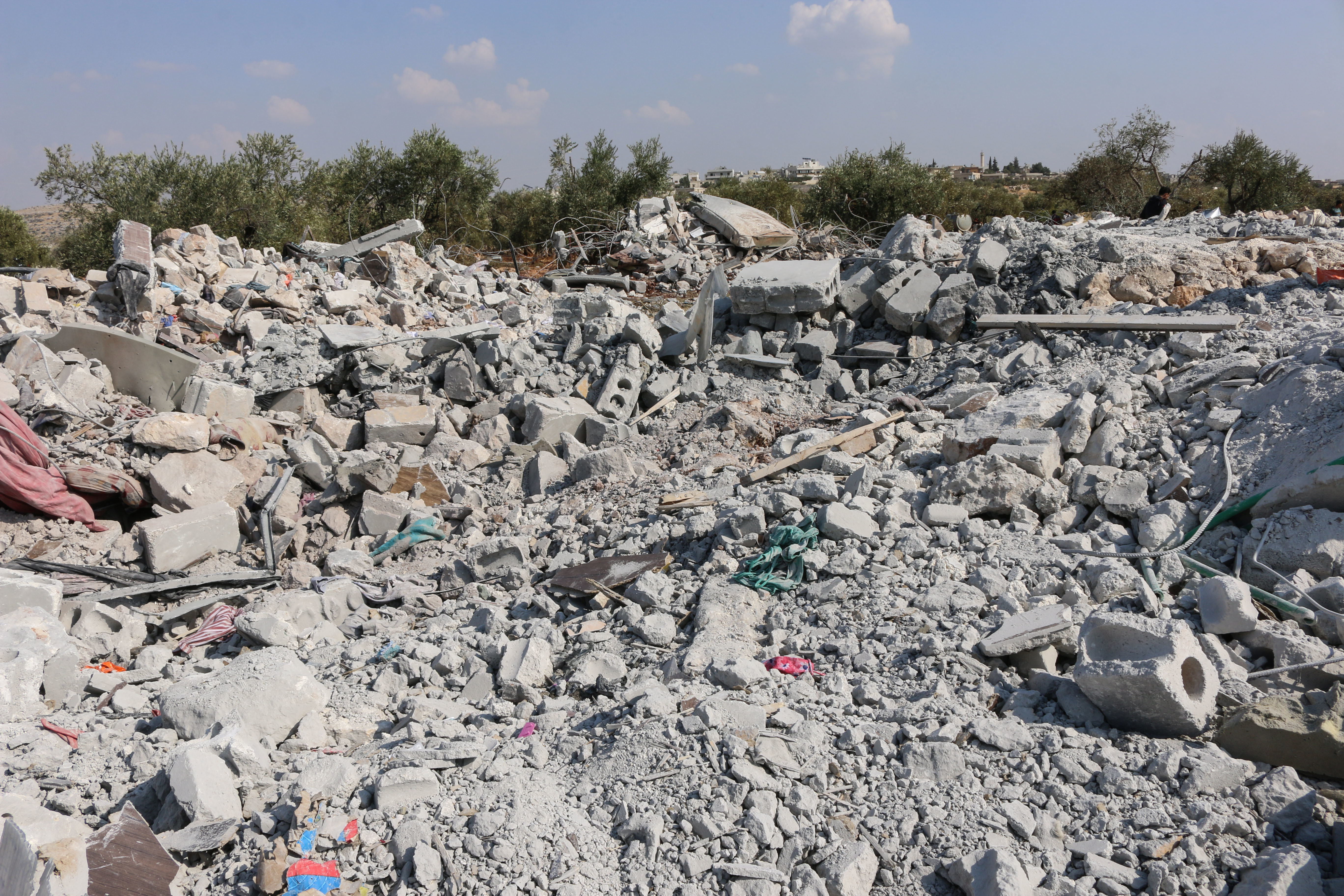 Debris of a house following an alleged US-raid on Syrian village of Barisha, after reports Abu Bakr al-Baghdadi died in the outskirts of the village