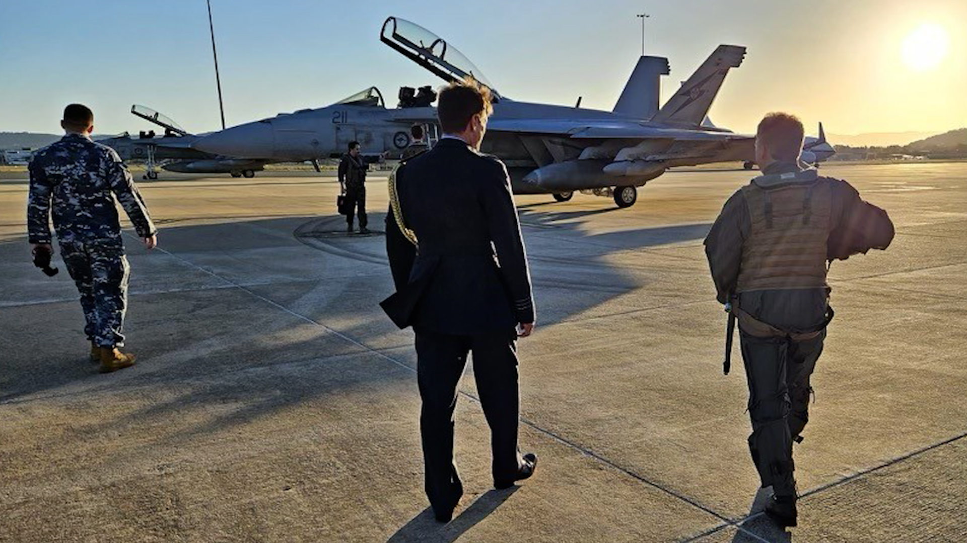 Def Sec Grant Shapps fly-out of Canberra in an FA-18F Super Hornet 22032024 CREDIT Defence Australia