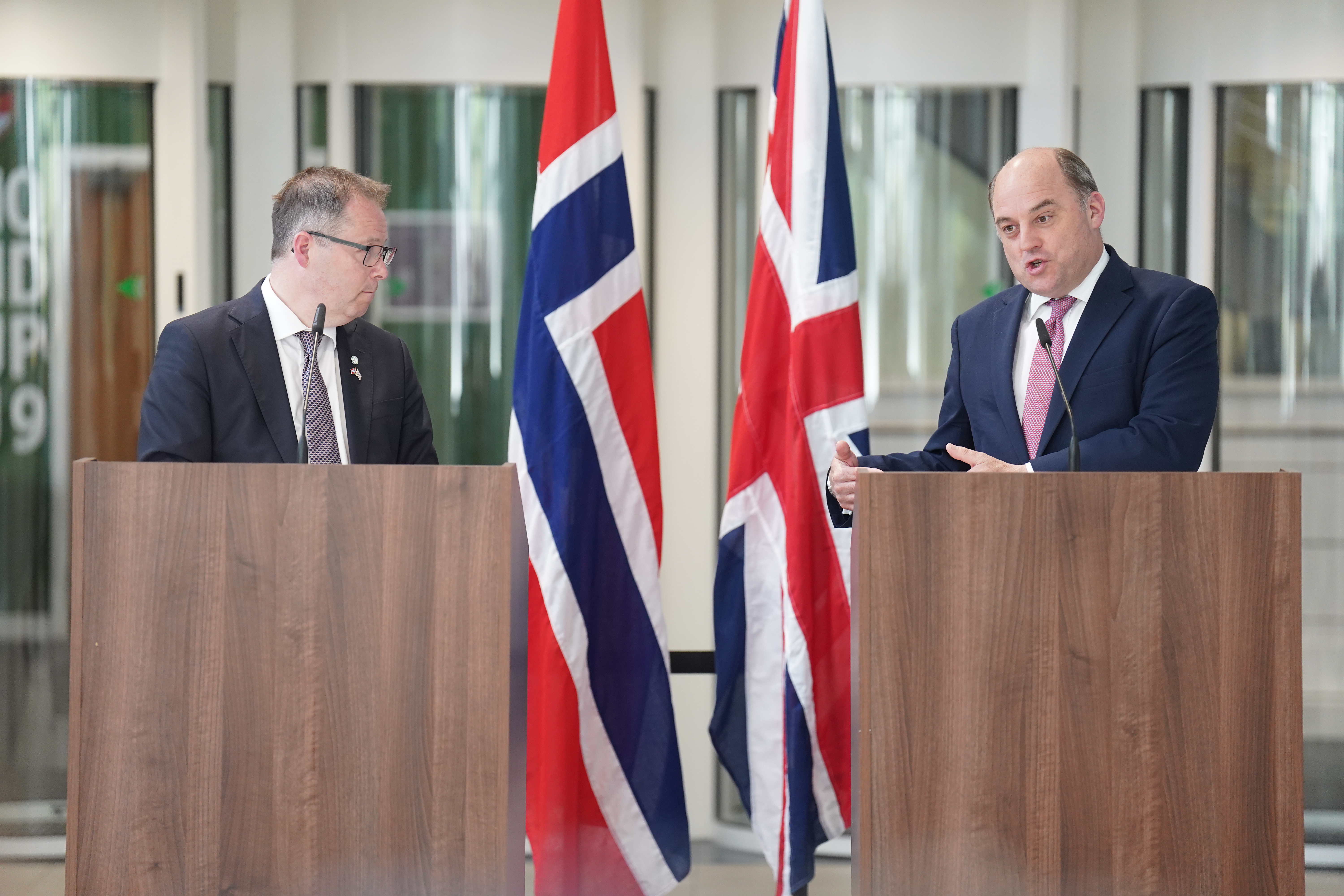 Defence Secretary Ben Wallace (right) during a press conference with Norwegian defence minister Bjorn Arild Gram