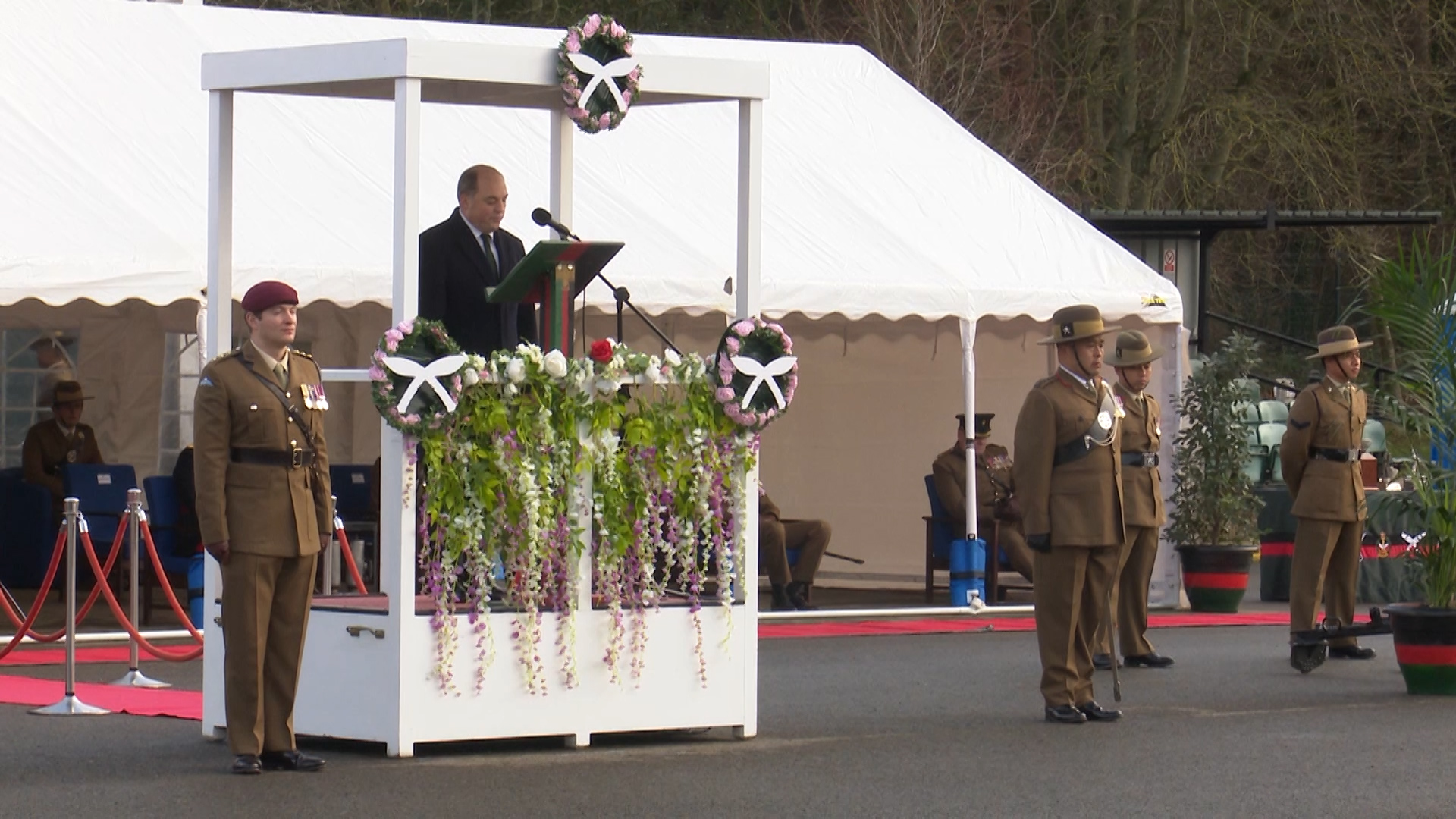 Defence Secretary, Ben Wallace giving a speech at the  passing out parade in Catterick.