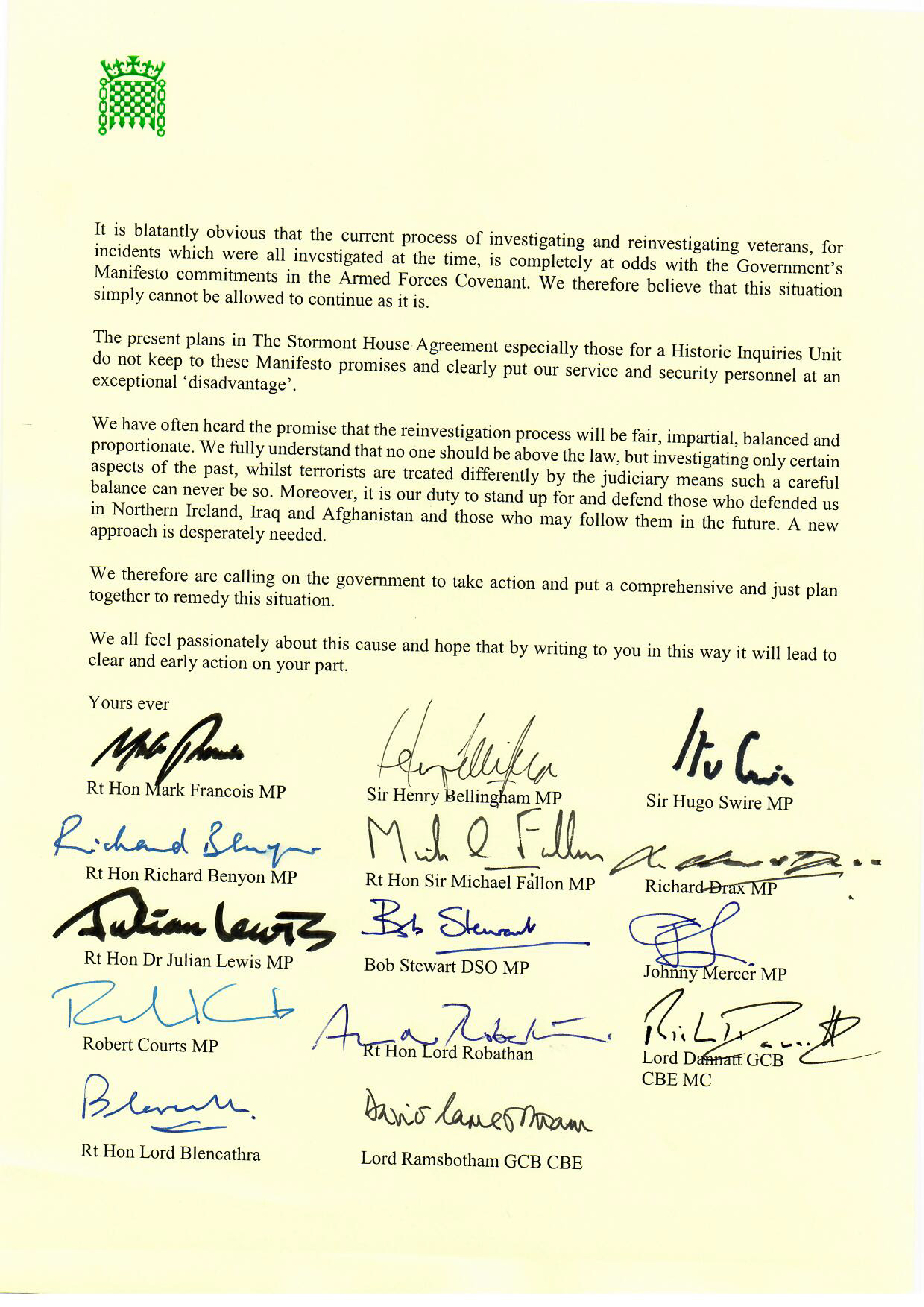 Defending those who defended us - Letter from MPs to PM on Northern Ireland 231018