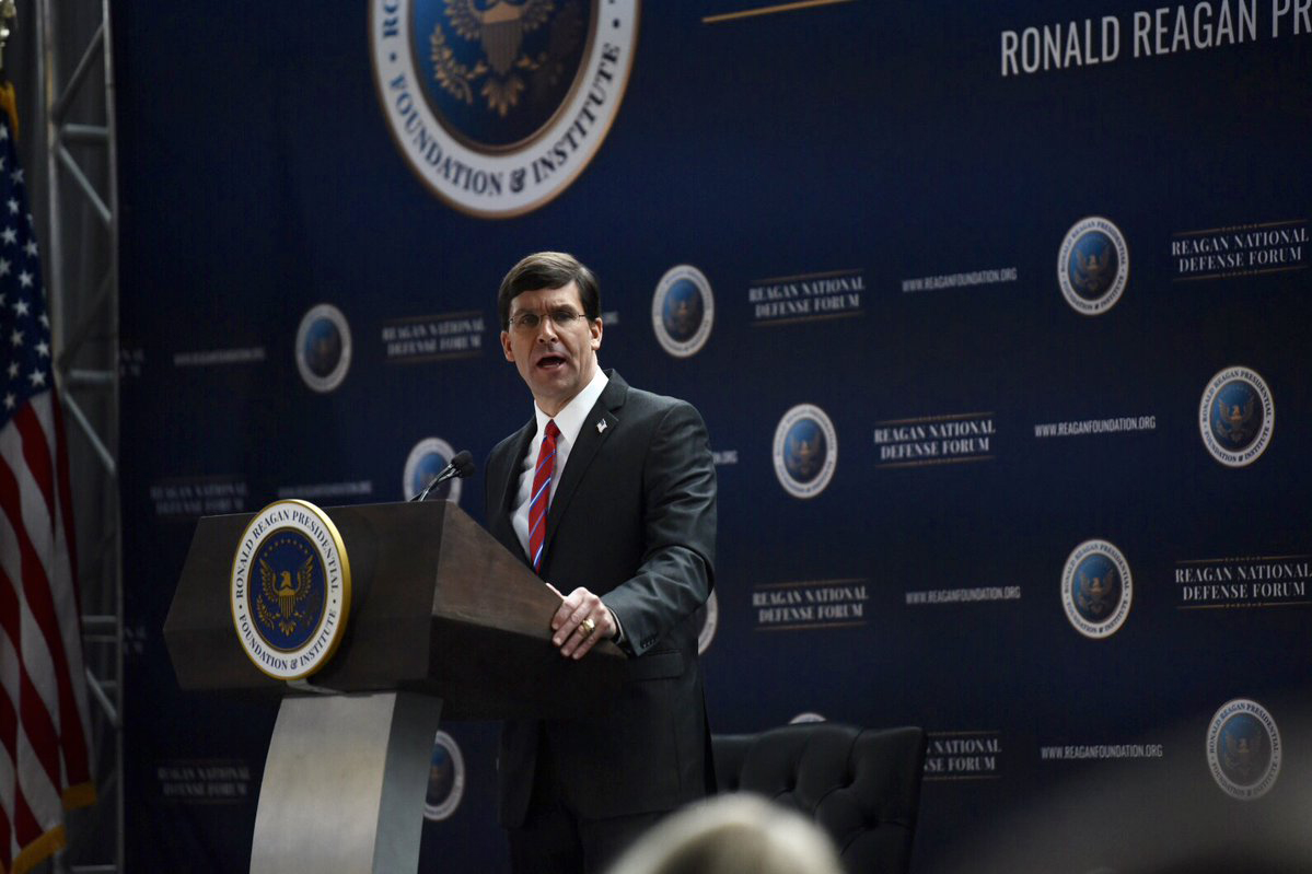 Defense Secretary Mark Esper speaks at the Reagan National Defense Forum (Picture: Us Department of Defense).