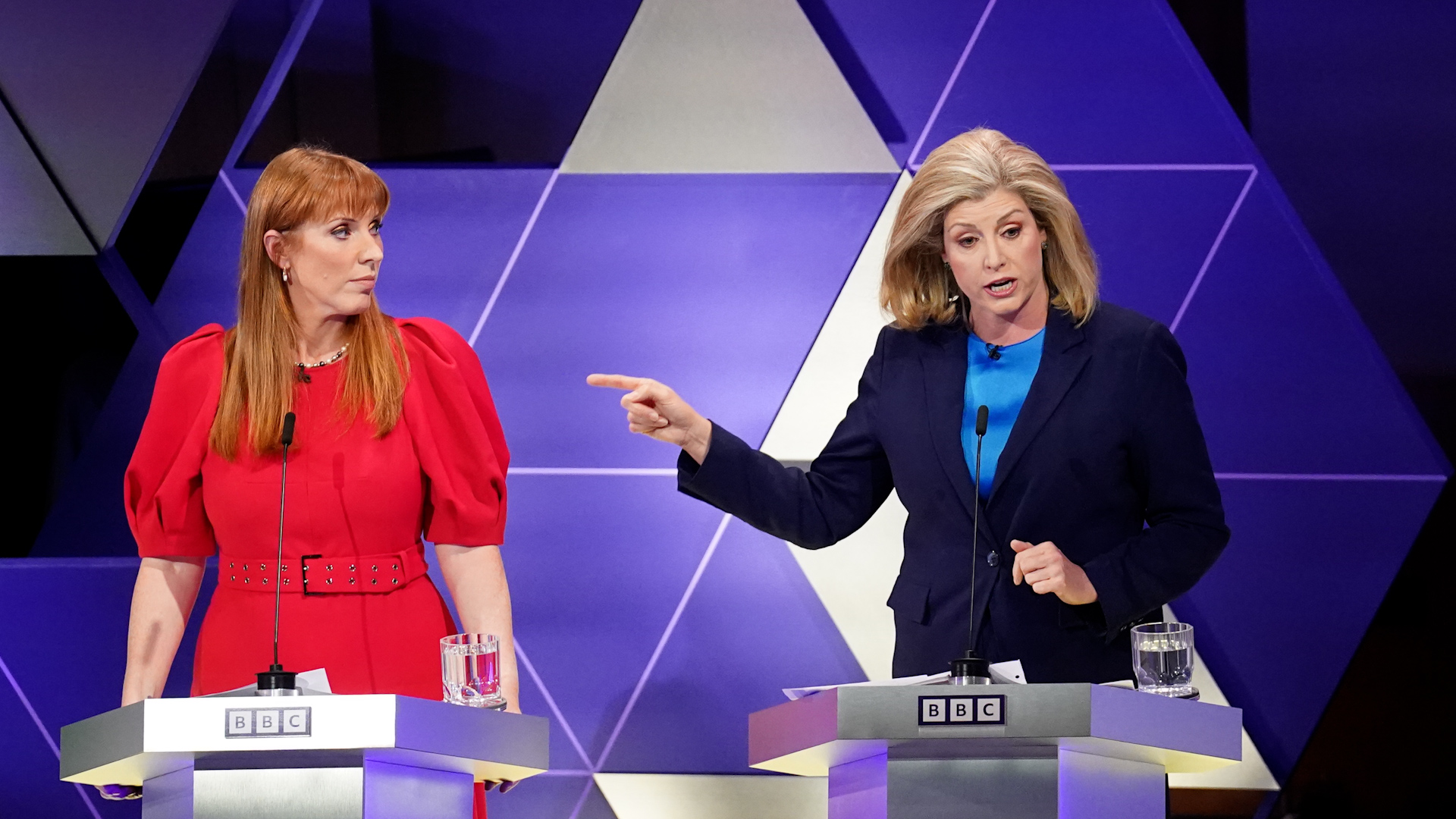 Deputy Labour leader Angela Rayner (left) and Commons Leader Penny Mordaunt take part in the BBC Election Debate 080624 CREDIT PA