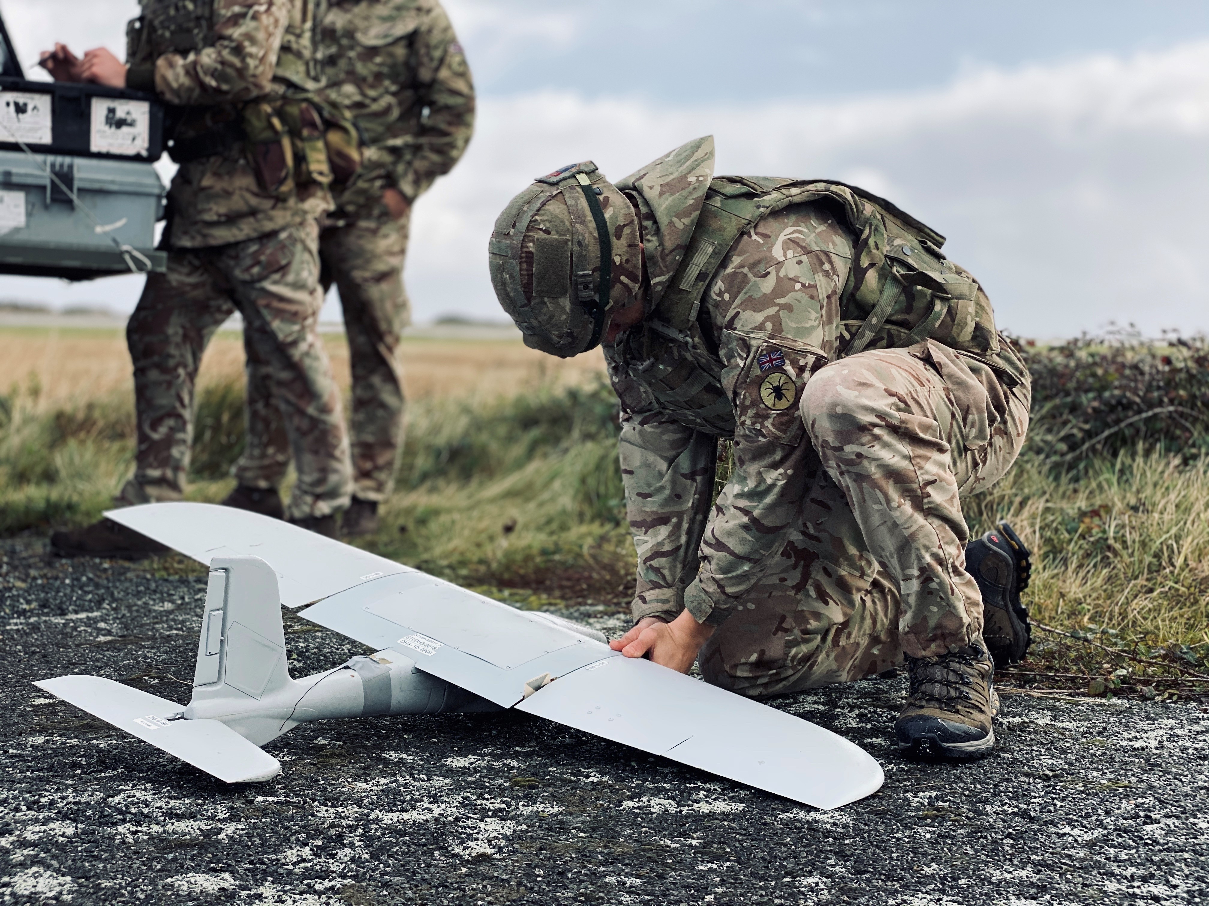Desert Hawk 3 Drone 32 Regiment Royal Artillery Exercise Wessex Seahawk Gunners Predannack Airfield in Cornwall.