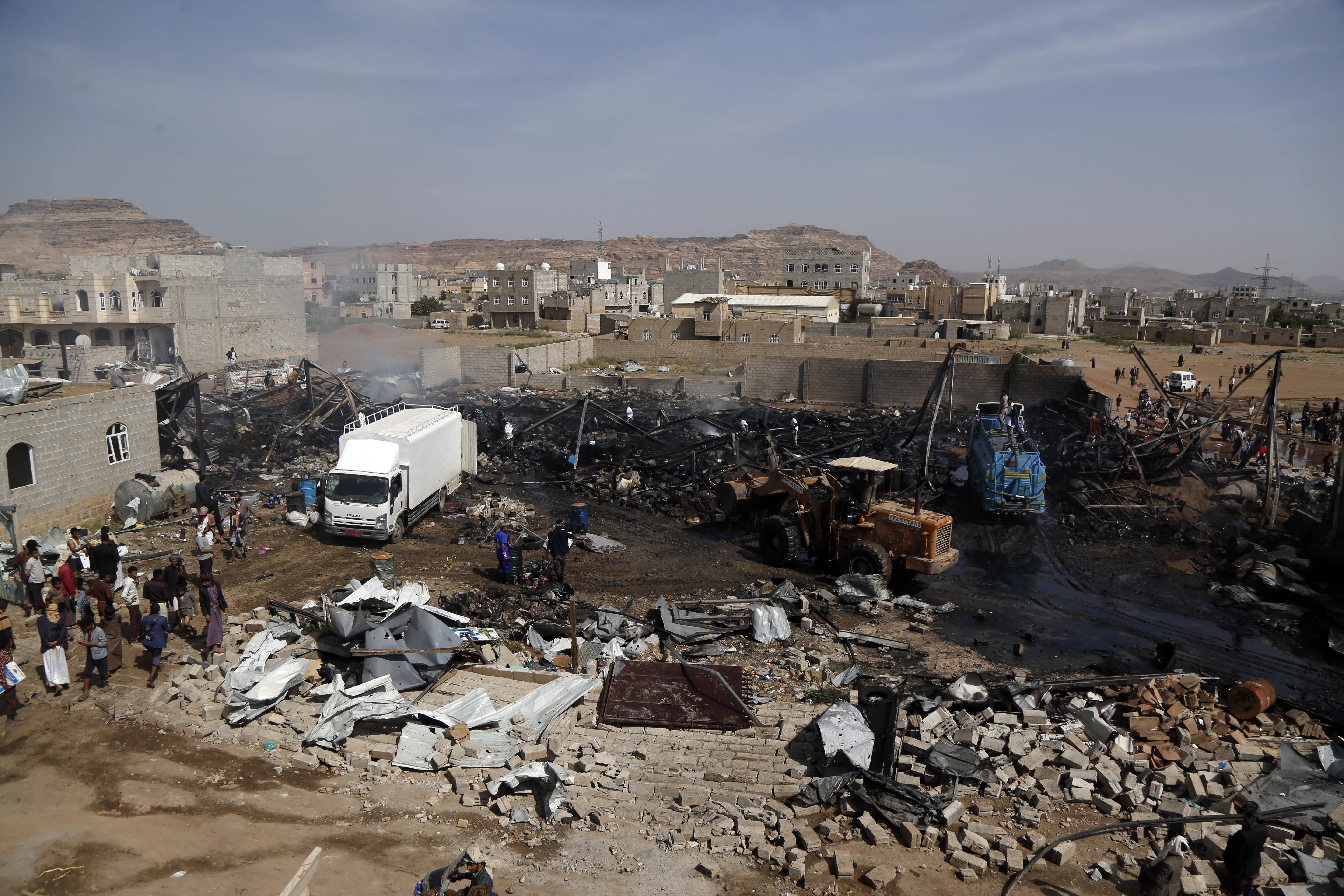 Destruction in Sanaa, Yemen, after Saudi-led coalition airstrike 030720 CREDIT Xinhua News Agency:PA