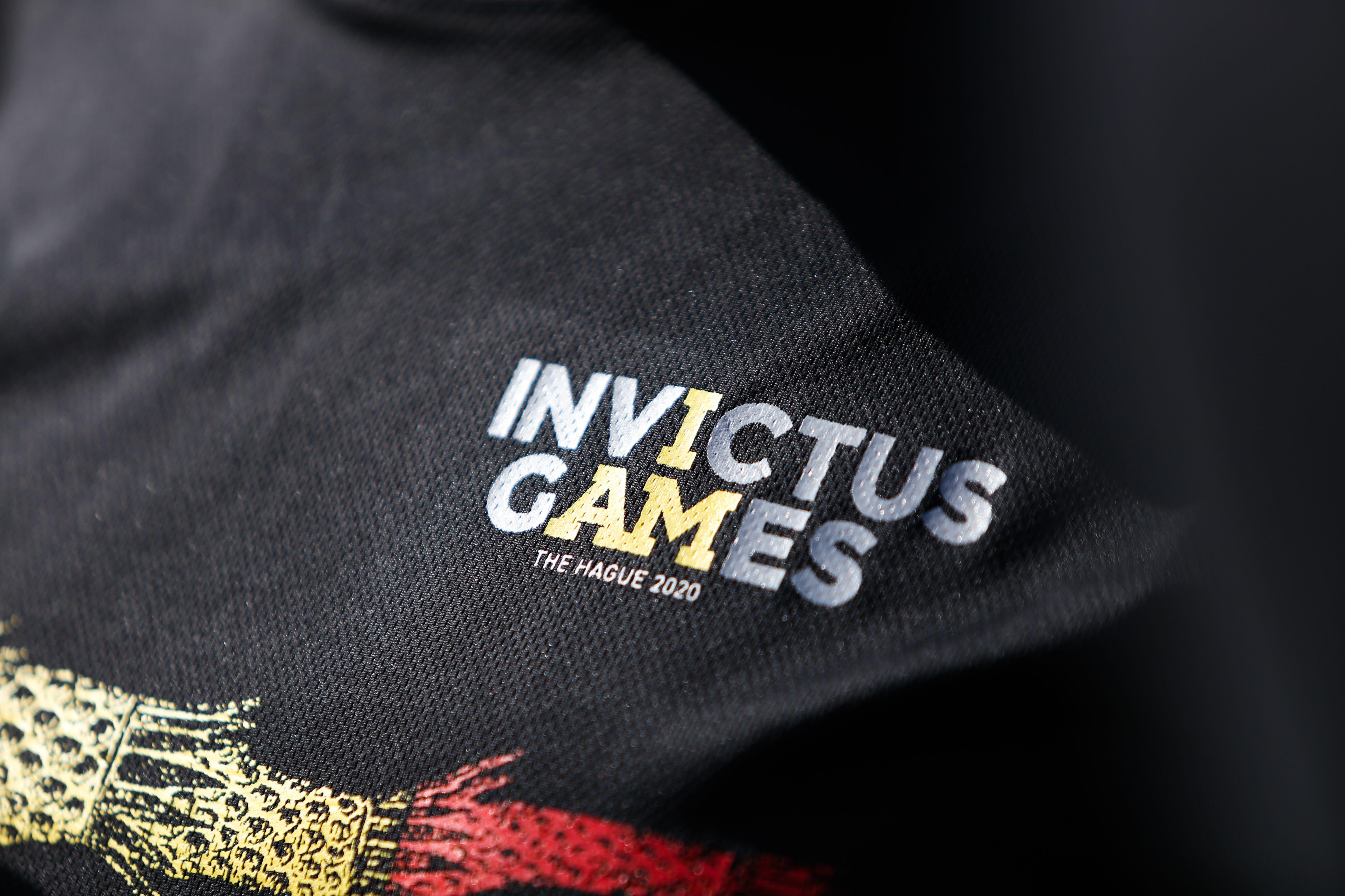 Details with the logo of 2020 Invictus Games in Hague, on the shirt of a Romanian veteran