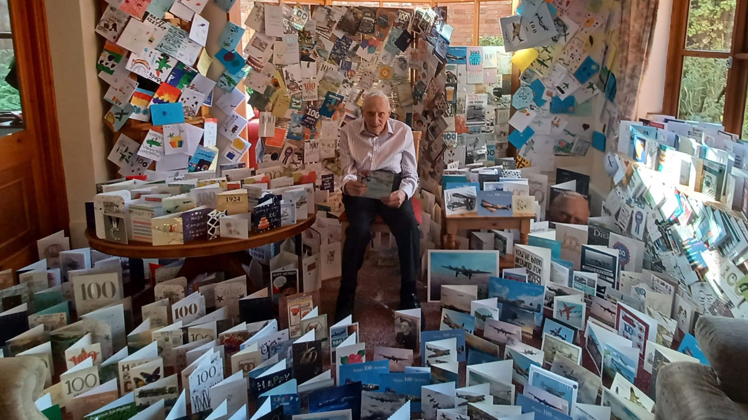 RAF veteran Dick Skepper seen with his birthday cards 1 CREDIT RAF Association