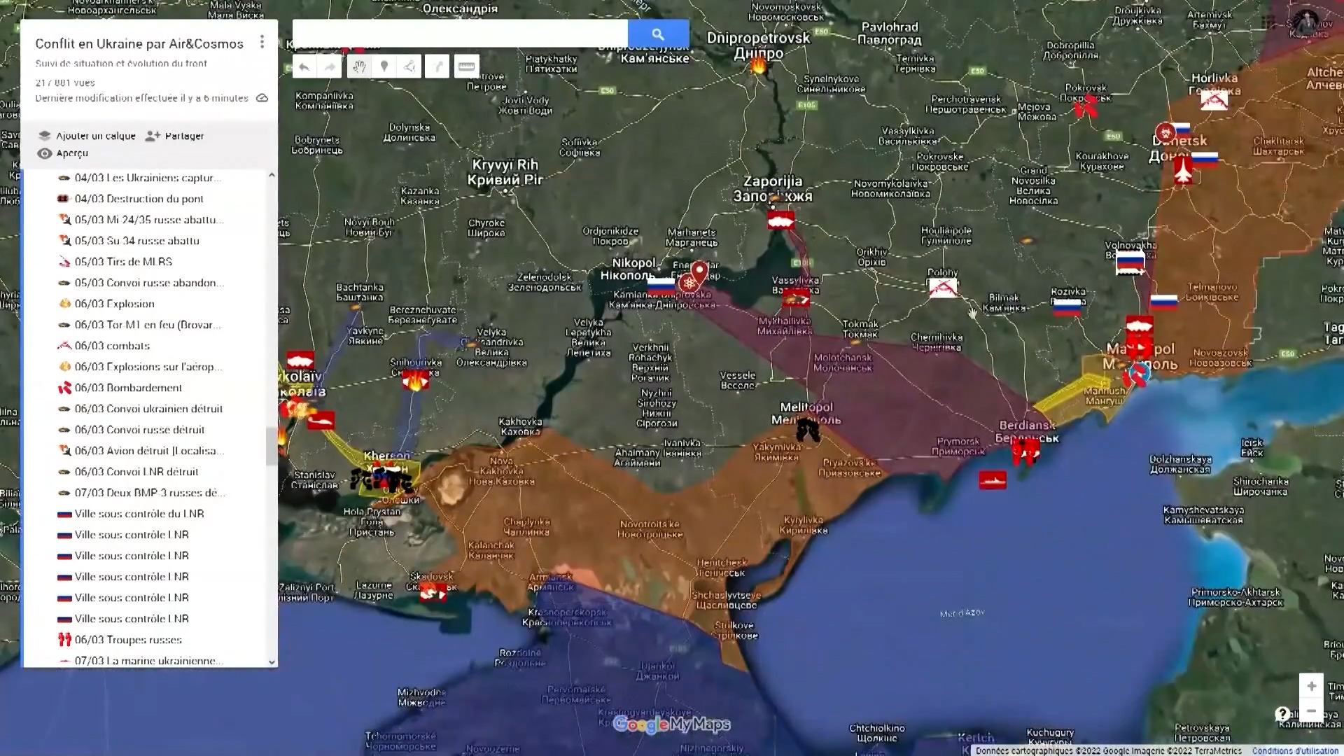 Digital map created by French YouTuber Xavier Tytelman to help flee Ukraine 12122023 CREDIT Google, Xavier Tytelman