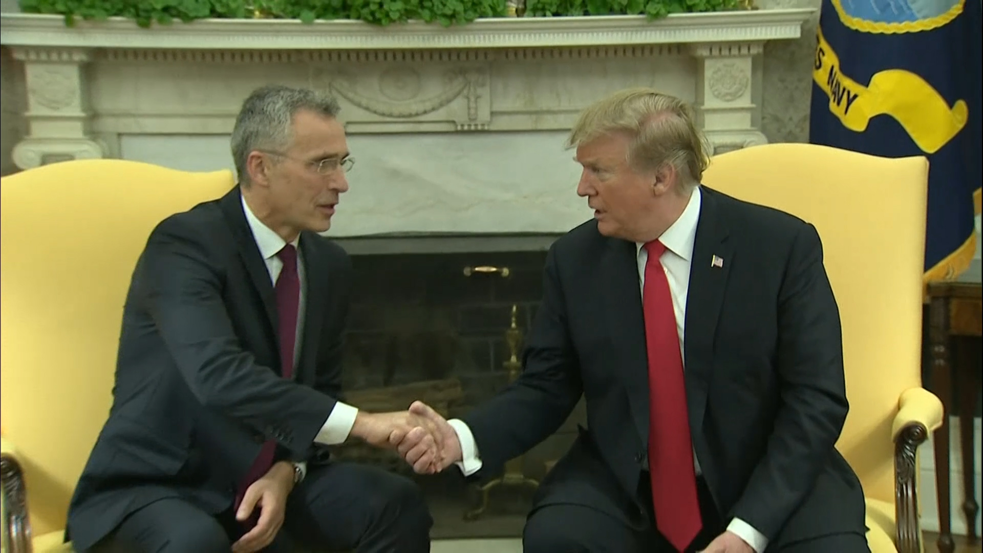 Donald Trump Jens Stoltenberg handshake at White House
