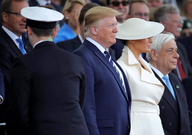 Donald Trump and Melania Trump attend the D-Dat 75th anniversary commemoration in Portsmouth 050619 CREDIT MOD.jpg