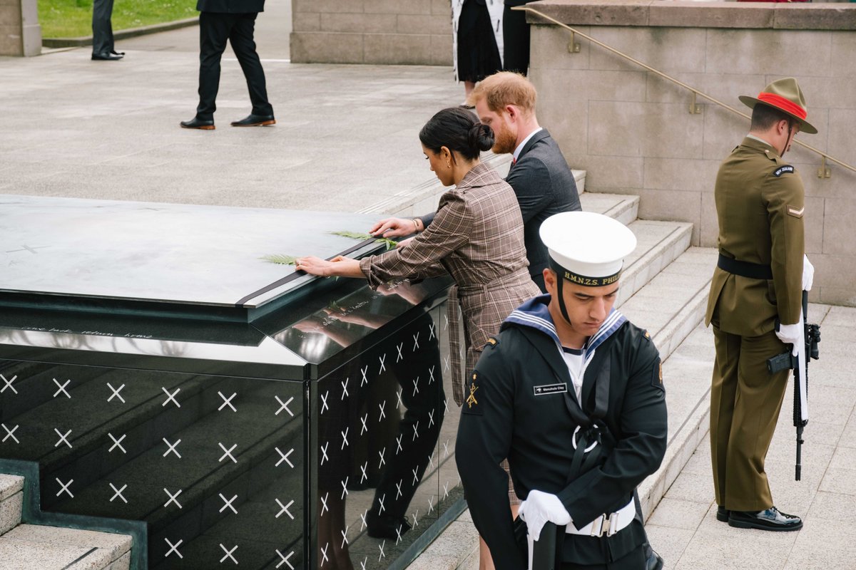 Prince Harry and Meghan laid fern fronds and a wreath on the Tomb of the Unknown Warrior.