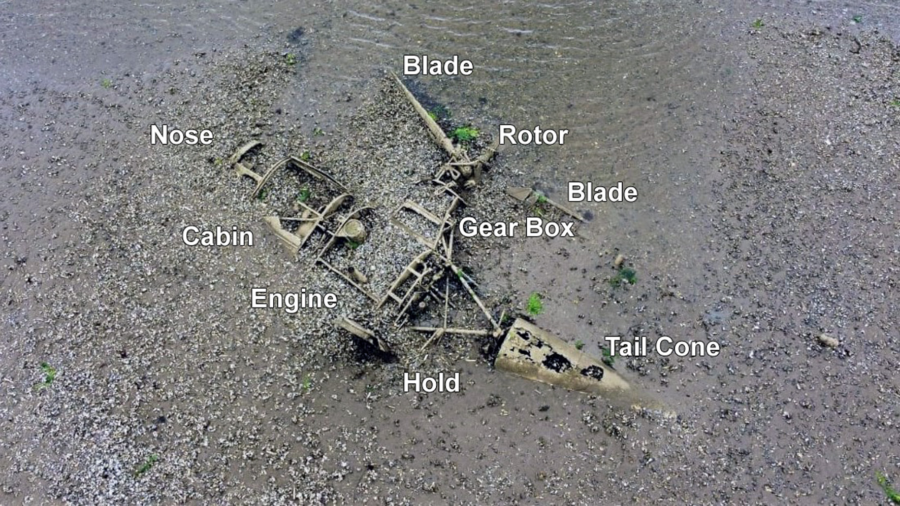Drone image the Royal Navy helicopter which came down during a recovery exercise in November 1958 (Picture: Daera).