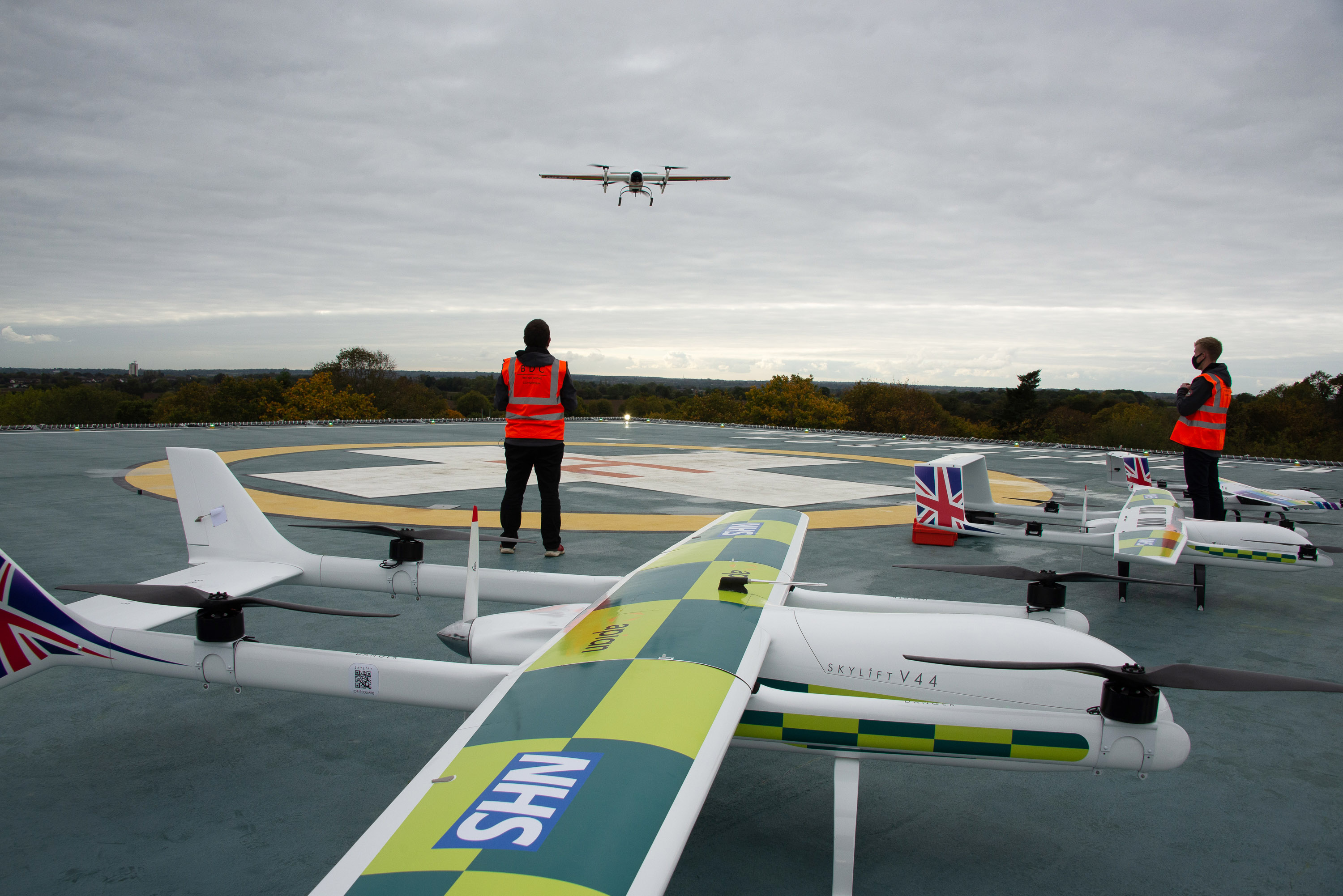 	Drone, set to be flown by former RAF and Royal Navy pilots to deliver COVID tests and equipment, being operated 201020 CREDIT Annalisa Russell-Smith