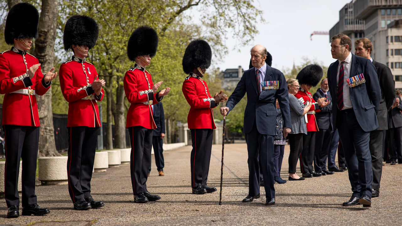 The Duke of Kent officially hands the title of Colonel of the Scots Guards to The Duke of Edinburgh (Picture: Army In London).