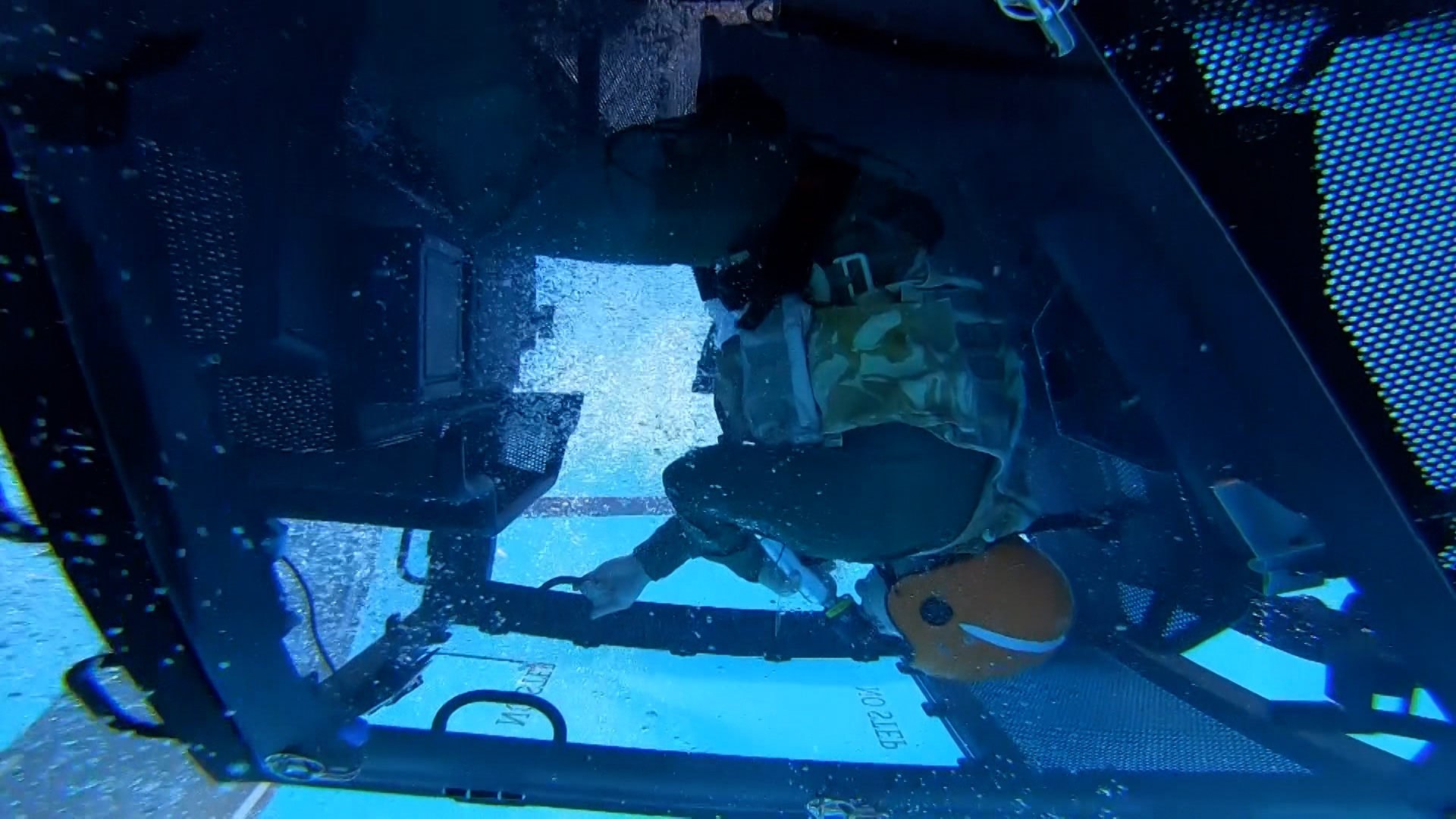 Dunker Underwater RNAS Yeovilton Apache Pilots Pool Upside down 300123 CREDIT BFBS