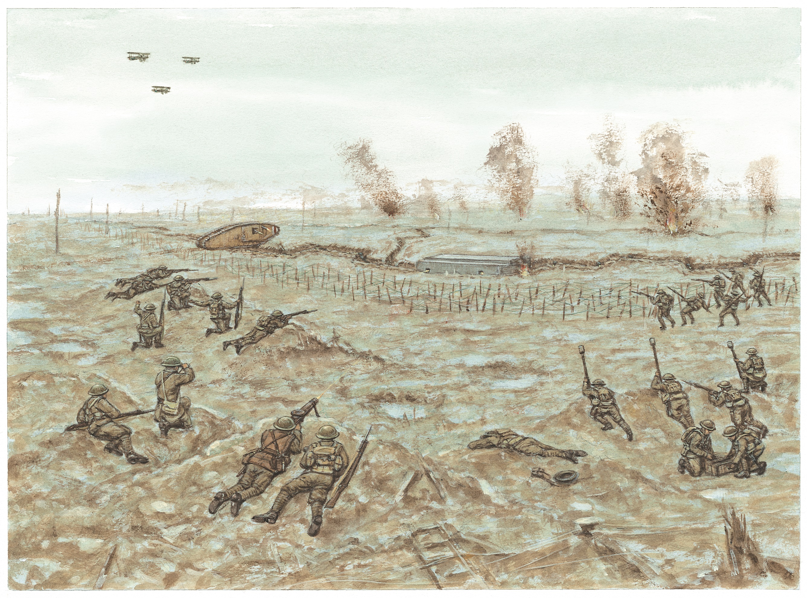 British tactics evolved during after the Somme, with machine guns and rifle-mounted grenade launchers